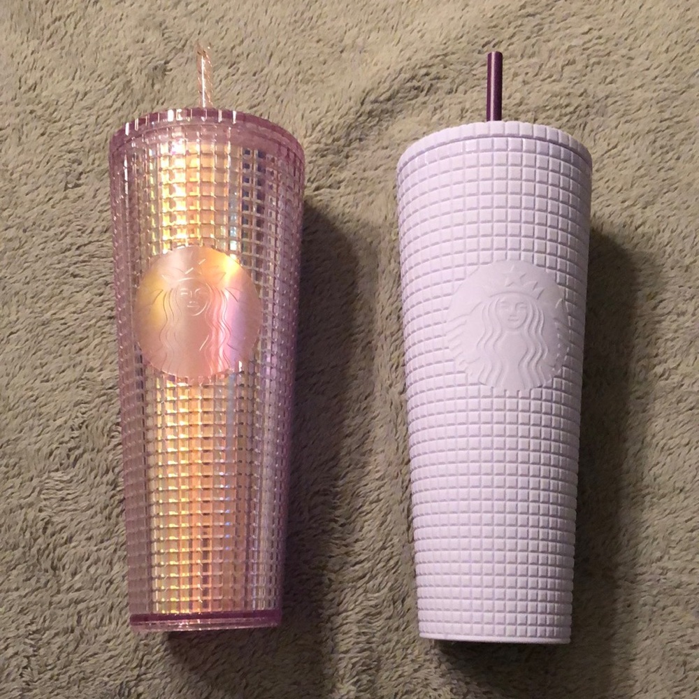 ✨NEW SET✨Starbucks Lilac & Pink Grid Tumblers
